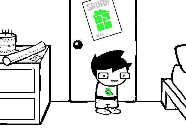 A young man stands in his bedroom.